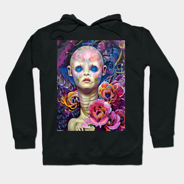 Cool Creepy Doll Surreal Floral Pop Art Dream Hoodie by ZiolaRosa